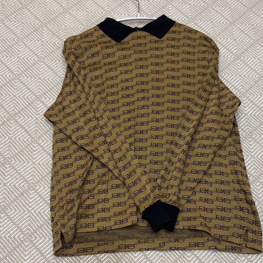 Balenciaga Tan Sweater with Black Logo Pattern